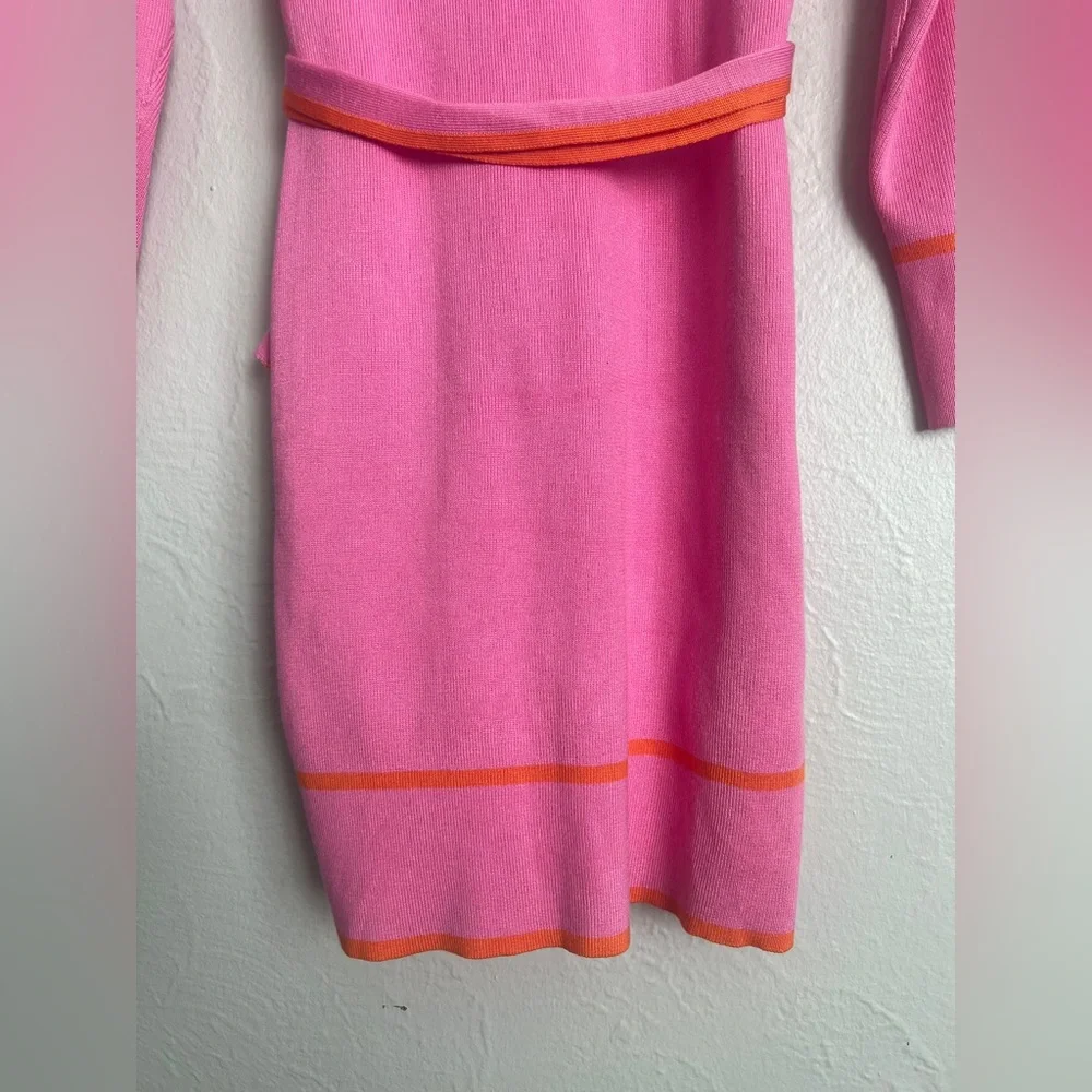 Pink Queen Women's Long Sleeve Button Down Sweater Dress with Belt Size Medium - Picture 8 of 11